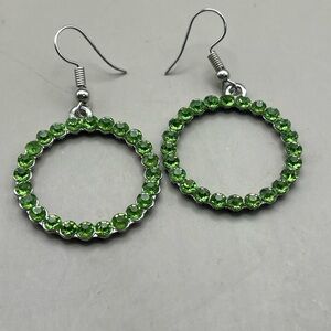 Elegant Green Hoop Earrings -Vintage Style Sparkly Statement